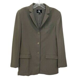 Calvin Klein Wool Jacket Coat Sz 6 Taupe 3 Button Single Breasted Lined Woman’s